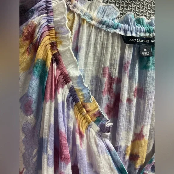 Zac & Rachel 1X Multicolor Floral Peasant Blouse - Picture 3 of 4